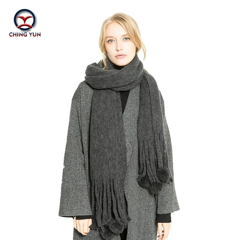 CHING YUN New winter pure cashmere fringed ball decorative scarf fashion woman warm scarf  lady shawls wholesale La bufanda