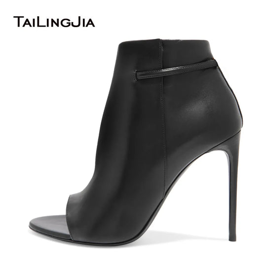 2022 Women Black High Heel Ankle Boots Sexy Open Toe Extreme High Heel Booties Ladies Fall Autumn Party Evening Dress Shoes