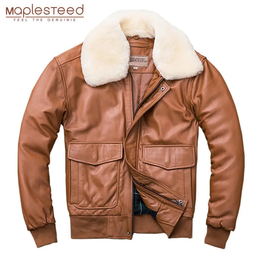 Quilted 100% Sheepskin Leather Jacket Men Air Force Flight Jacket Man Winter Coat Collar Removable M176