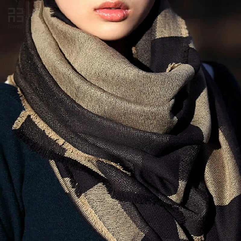 Women scarf  wool  Fashion Women Plaid Scarf Autumn Winter Wool Cashmere Designer Shawl scarf brand Scarves Rainbo