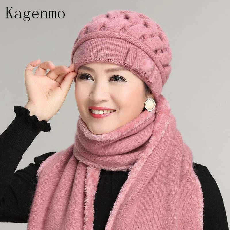 Kagenmo Rabbit Wool Knitted Yarn Hat The Elderly Hat Female Winter Hat Autumn & Winter Female Winter Warm Beret Thermal Fur Cap