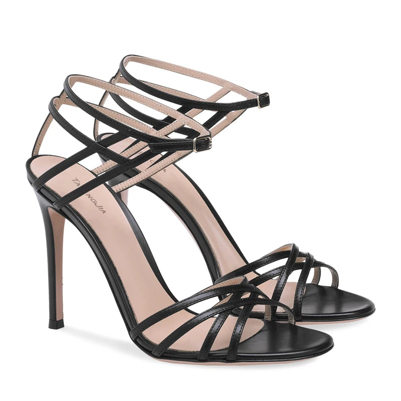 Chic Black High Heels for Woman Heeled Strappy Yellow Sandal Ladies Stiletto Heel Sandals Summer Party Evening Dress Shoes 2022