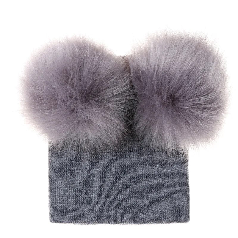 Cute Baby Kids Winter Hat Knitted Warm Double Fur Pompom Caps Beanies Boys Girls Pom Pom hats Children Solid Cap Bonnet Gorro