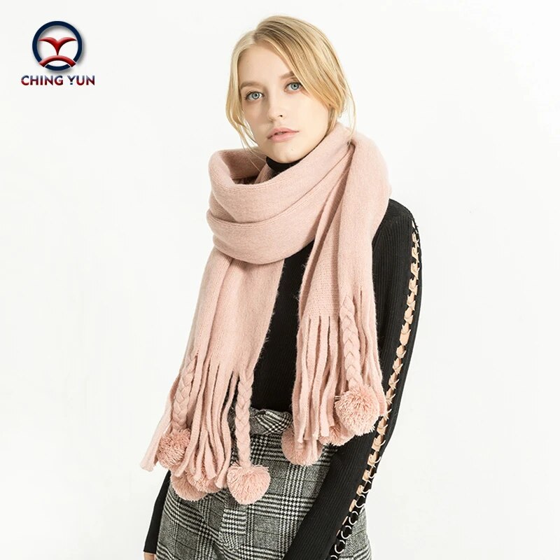 CHING YUN New winter pure cashmere fringed ball decorative scarf fashion woman warm scarf  lady shawls wholesale La bufanda