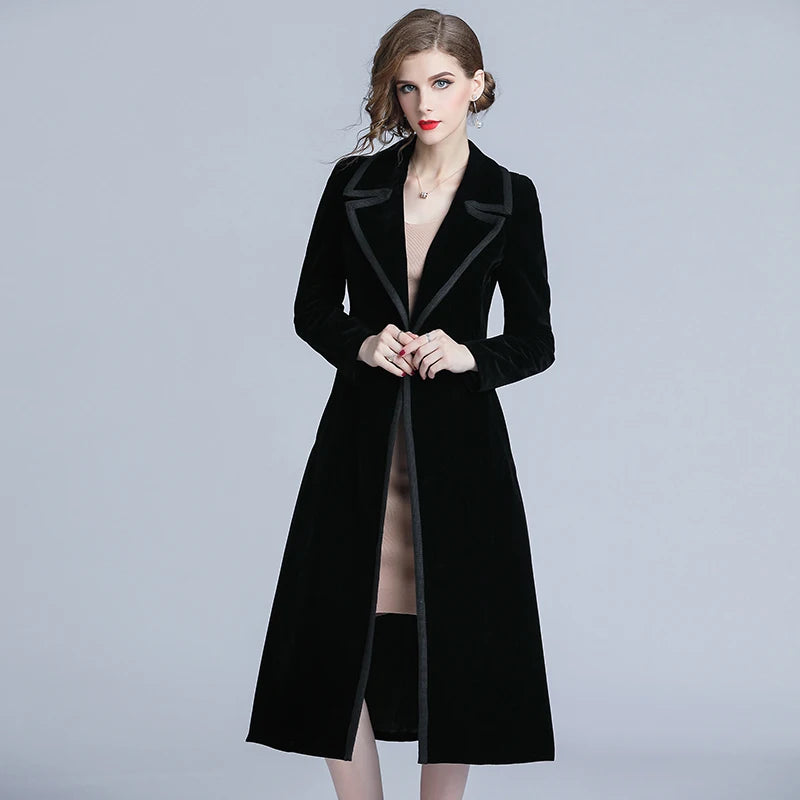 Luxury Black Velvet Long Winter Coat Casacas Para Mujer Invierno 2022 Gothic Long Sleeves Women Coat Casaco Feminino K315