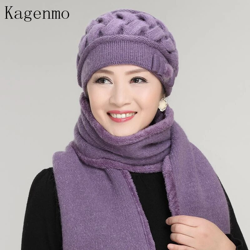 Kagenmo Rabbit Wool Knitted Yarn Hat The Elderly Hat Female Winter Hat Autumn & Winter Female Winter Warm Beret Thermal Fur Cap