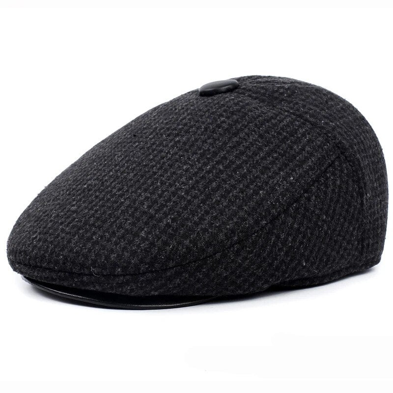 HT1847 Classic Man Cap Autumn Winter Hat with Ear Flap Elder Man Male Dad Hat Warm Newsboy Ivy Flat Cap Wool Blend Men Beret Cap