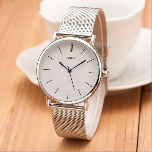 2023 New Famous Brand Silver Casual Geneva Quartz Watch Women Metal Mesh Stainless Steel Dress Watches Relogio Feminino Clock