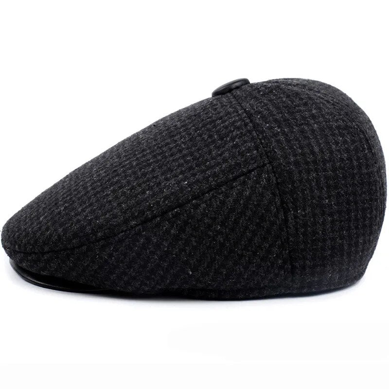 HT1847 Classic Man Cap Autumn Winter Hat with Ear Flap Elder Man Male Dad Hat Warm Newsboy Ivy Flat Cap Wool Blend Men Beret Cap