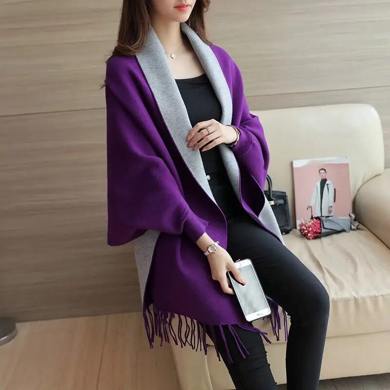 Women's Sweaters Cardigan Tassel Shawl Cape Jacket Long Sleeve Open Stitch Fashion Casual Loose Autumn Winter Coat