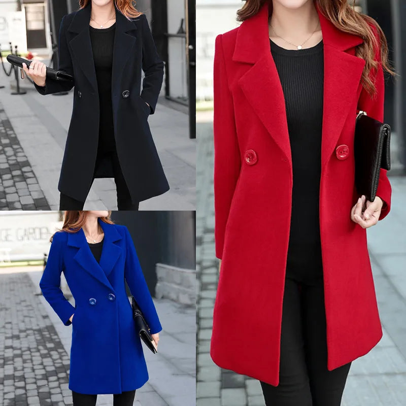 Winter Coat Women Wool Coat Women Ladies female Winter Blue Red Coats Jacket monteau femme Outwear Woman Autumn Winter(in stock)