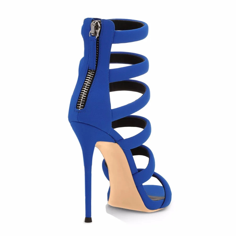 Sexy Blue Suede Strappy Sandal For Women Extreme High Heels Ladies Black Stiletto Party Evening Dress Summer Shoes Wholesale