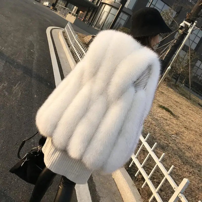 FOLOBE Winter Coat For Women Warm Fashion Women Faux Fur Vest Outerwear Female Soft Faux Fox Fur Coat Female Plus size S-2XL