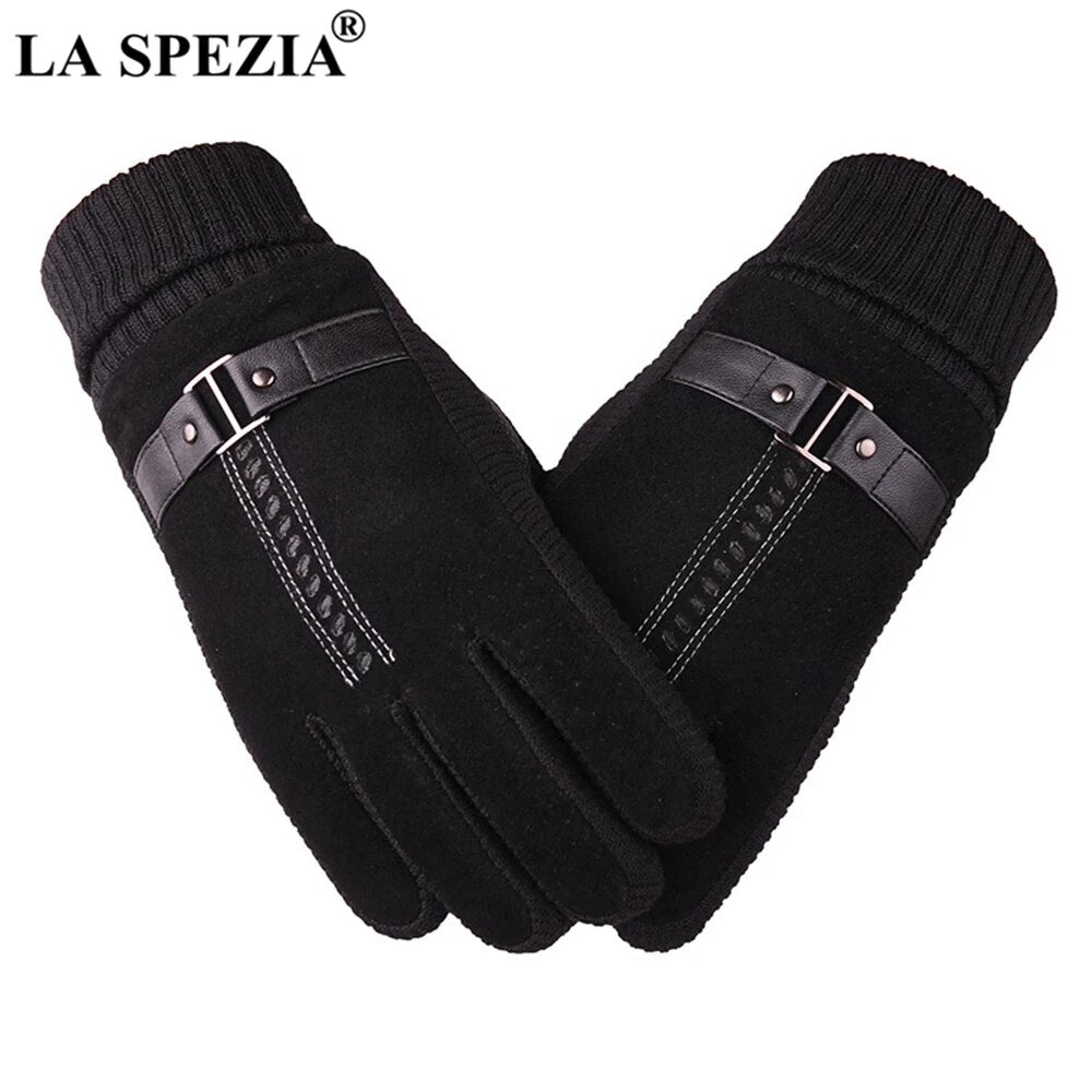 LA SPEZIA Mens Leather Gloves Pigskin Winter Gloves Black Brown Warm Thick Driving Men's Gloves Guantes