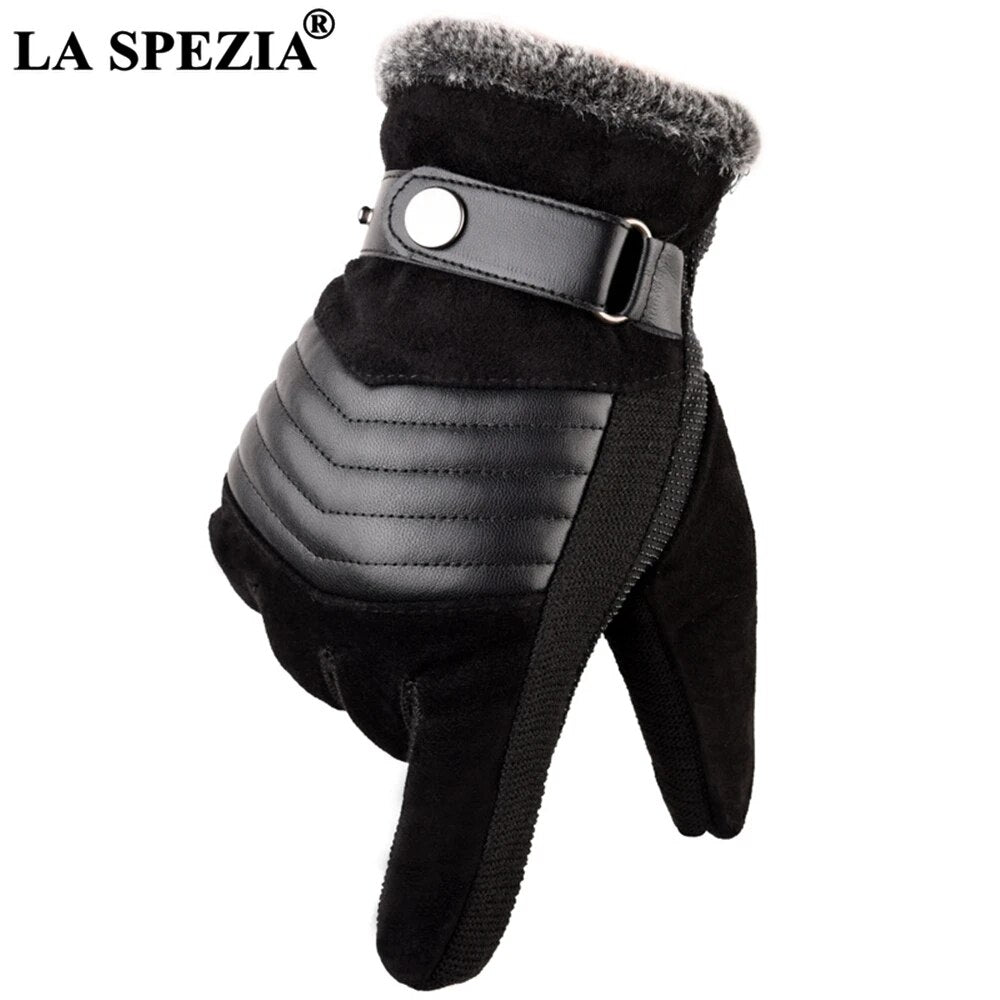 LA SPEZIA Brown Mens Leather Gloves Real Pigskin Russia Winter Gloves Warm Thick Driving Skiing Men's Gloves Guantes Luvas