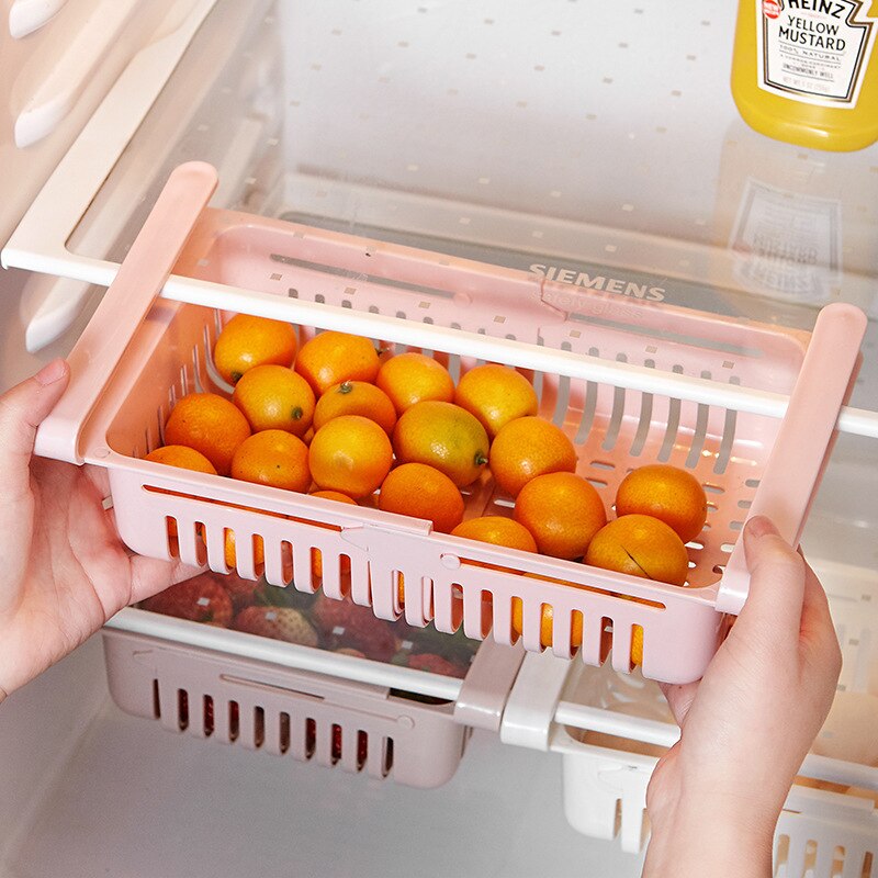 Adjustable Kitchen Fridge Storage Rack Home Organizer Food Container Refrigerator Drawer Storage Boxes Rack Retractable Shelf