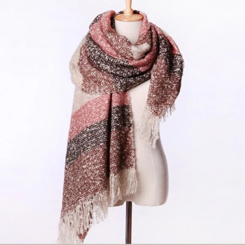 2020 Women Fall Winter Mohair Cashmere Like Scarf Long Size Warm Fashion Scarves & Wraps For Lady Casual Patchwork Accessories