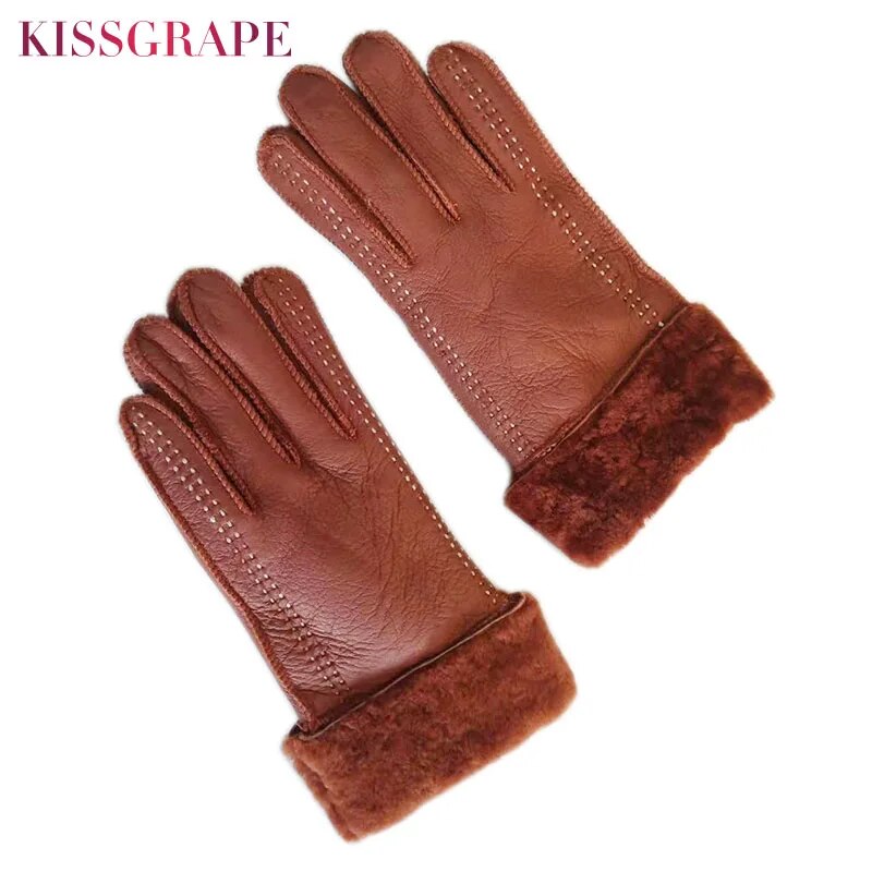 Super Warm Winter Gloves for Women Outdoor Cycling Sheep Leather Gloves Ladies Sheepskin Genuine Fur Guantes Mitten Full Fingers