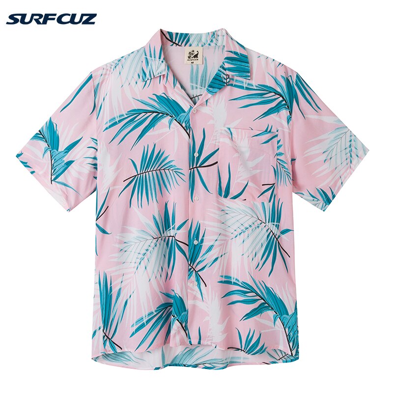 SURFCUZ Hawaiian Shirts For Men Tropical Pink Floral Aloha Shirt Sleeve Floral Loose Oversized Streetwear Men&#39;s Beach Shirts