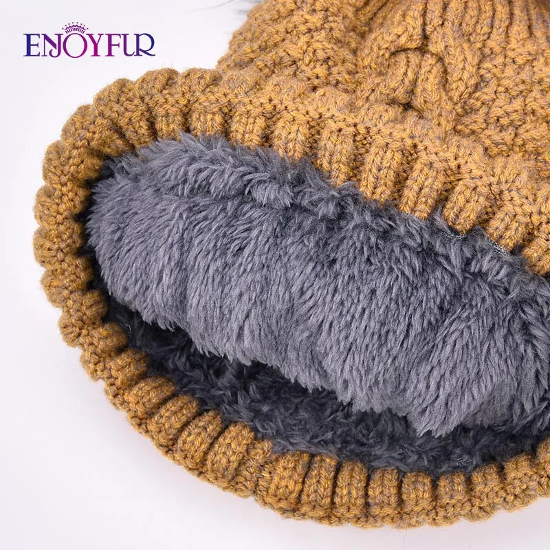 ENJOYFUR winter hat and scarf set for girls high quality Cotton knitted soft hat girl thick boy caps children warm hat set