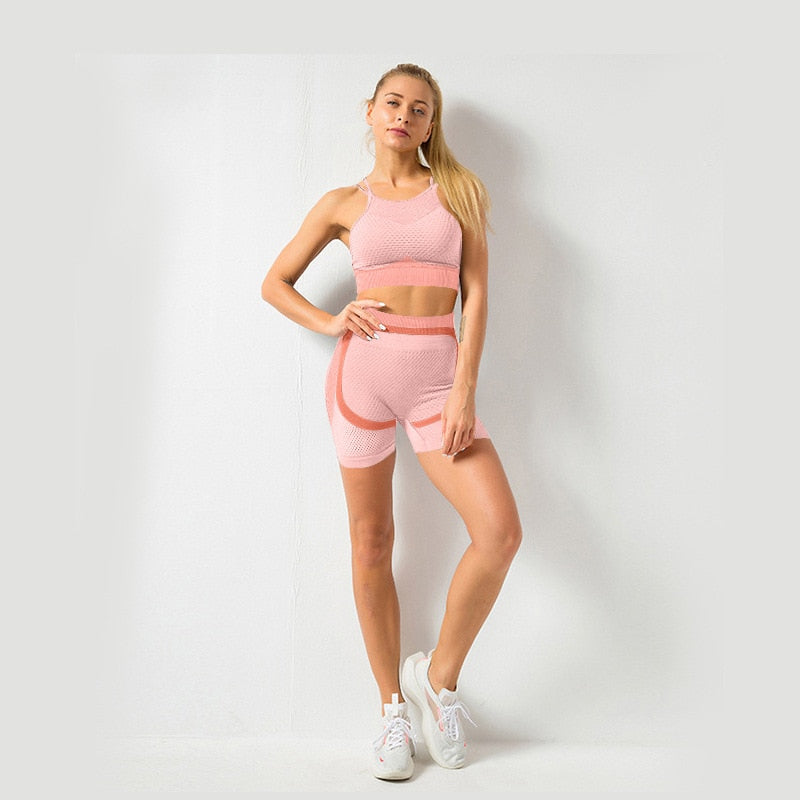 Women&#39;s sports suit for fitness Yoga sport bra training Long Sleeve Crop Top High Waist gym Leggings tracksuit