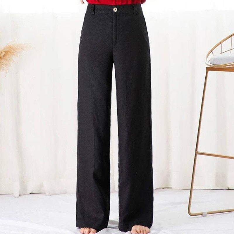 Casual Cotton Linen Wide Leg Beach Pants Boho Loose Pantalones Vintage High Waist Sweatpants Solid Straight Baggy Trousers Women