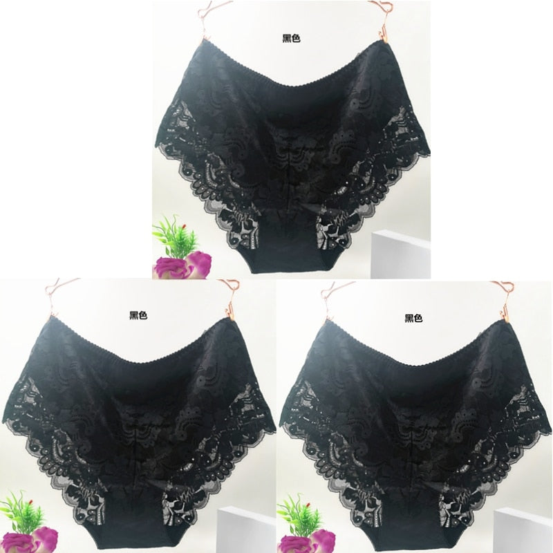 3Pcs/Lot Ropa Interior Femeni Briefs Plus Size 7XL Cotton Cutout Lace Lingeries  Intimates Women&#39;s Panties Underwears