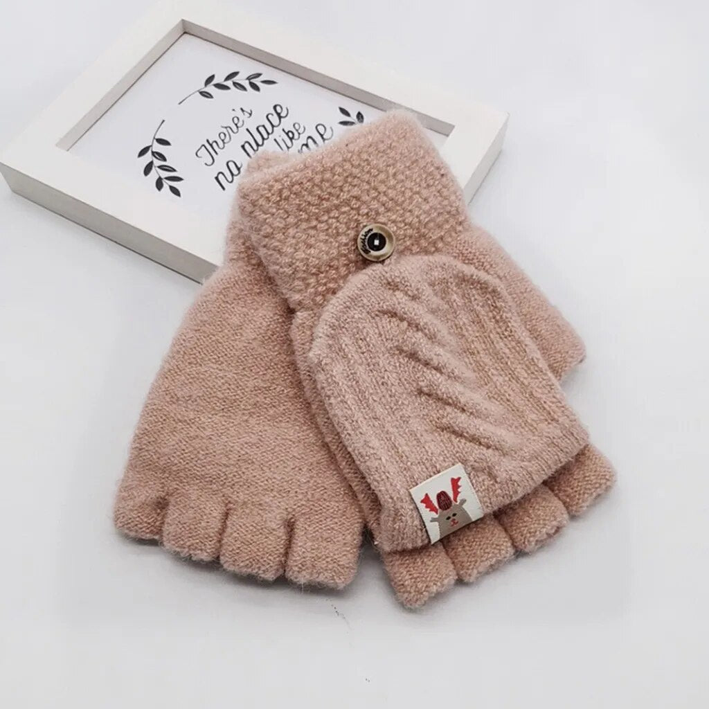 Winter Gloves Fashion Children Kids Men Women Winter Keep Warm Sweet Knitted Convertible Flip Top Fingerless Mittens Gloves