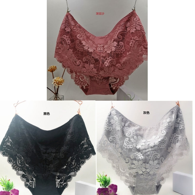 3Pcs/Lot Ropa Interior Femeni Briefs Plus Size 7XL Cotton Cutout Lace Lingeries  Intimates Women&#39;s Panties Underwears