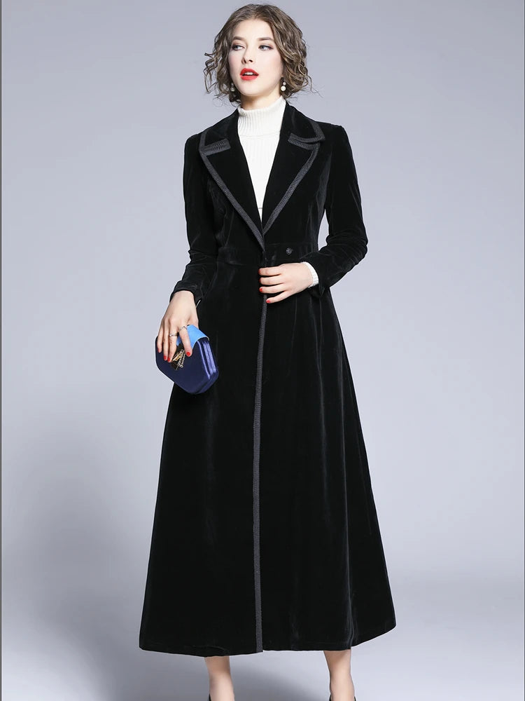 Luxury Black Velvet Long Winter Coat Casacas Para Mujer Invierno 2022 Gothic Long Sleeves Women Coat Casaco Feminino K315