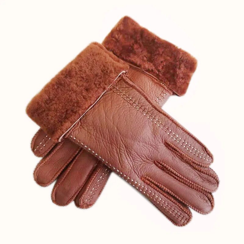 Super Warm Winter Gloves for Women Outdoor Cycling Sheep Leather Gloves Ladies Sheepskin Genuine Fur Guantes Mitten Full Fingers