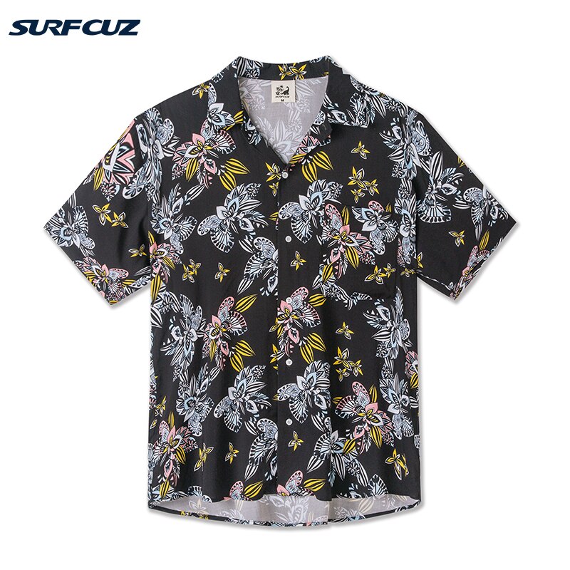 SURFCUZ Hawaiian Shirts For Men Tropical Pink Floral Aloha Shirt Sleeve Floral Loose Oversized Streetwear Men&#39;s Beach Shirts