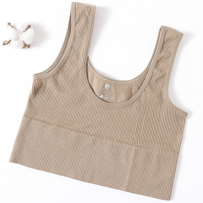 Women Tops Seamless Tank Top Female Ribbed Crop Tops Fitness Underwear Scoop Neck Cami Bralette Basic Tee Sexy Lingerie Camisole