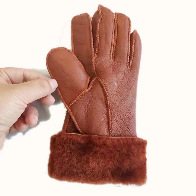 Super Warm Winter Gloves for Women Outdoor Cycling Sheep Leather Gloves Ladies Sheepskin Genuine Fur Guantes Mitten Full Fingers