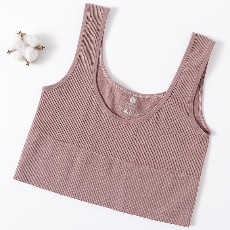 Women Tops Seamless Tank Top Female Ribbed Crop Tops Fitness Underwear Scoop Neck Cami Bralette Basic Tee Sexy Lingerie Camisole