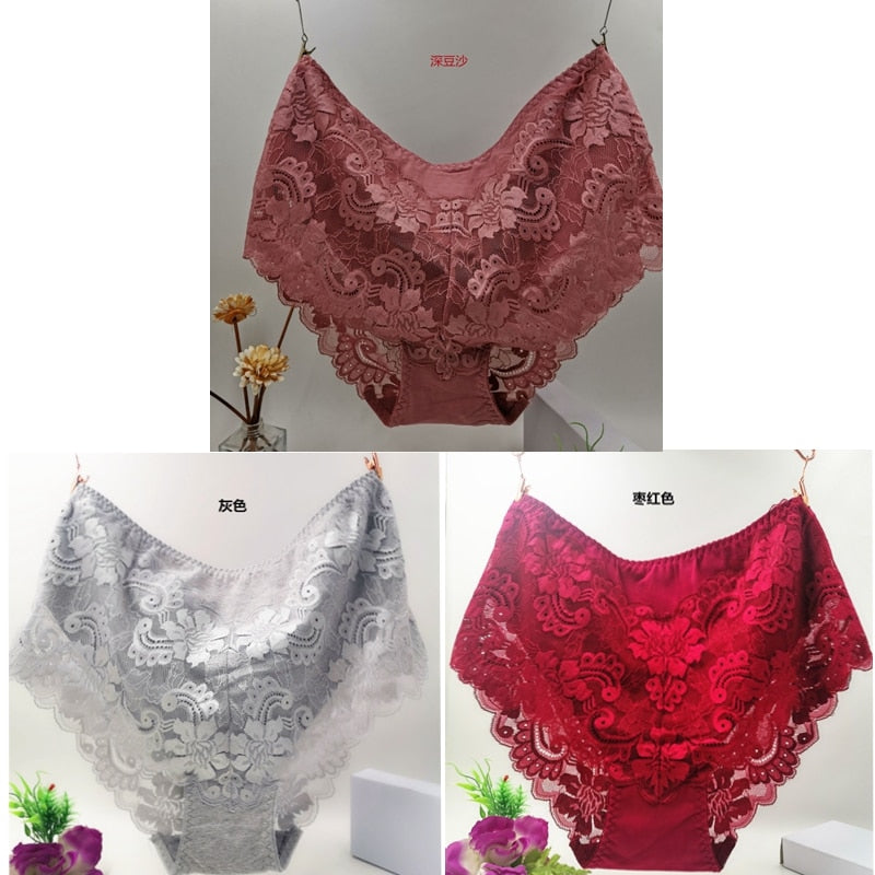 3Pcs/Lot Ropa Interior Femeni Briefs Plus Size 7XL Cotton Cutout Lace Lingeries  Intimates Women&#39;s Panties Underwears