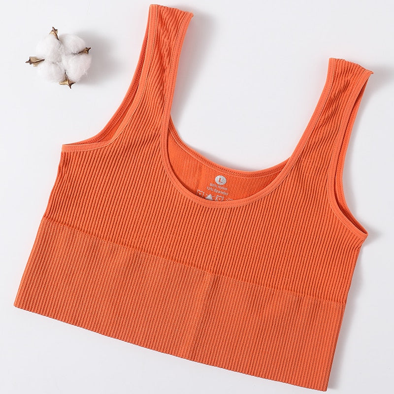 Women Tops Seamless Tank Top Female Ribbed Crop Tops Fitness Underwear Scoop Neck Cami Bralette Basic Tee Sexy Lingerie Camisole