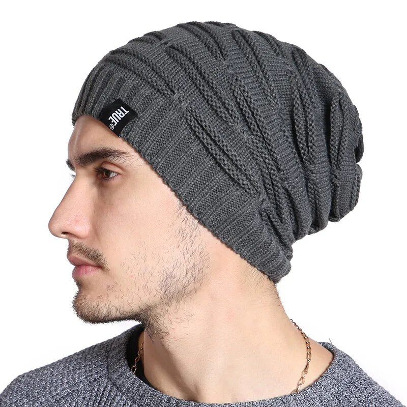 New True Letter Winter Hat Long Size Knitted Cap High Quality Casual Beanies For Men & Women Solid Bonnet Cap