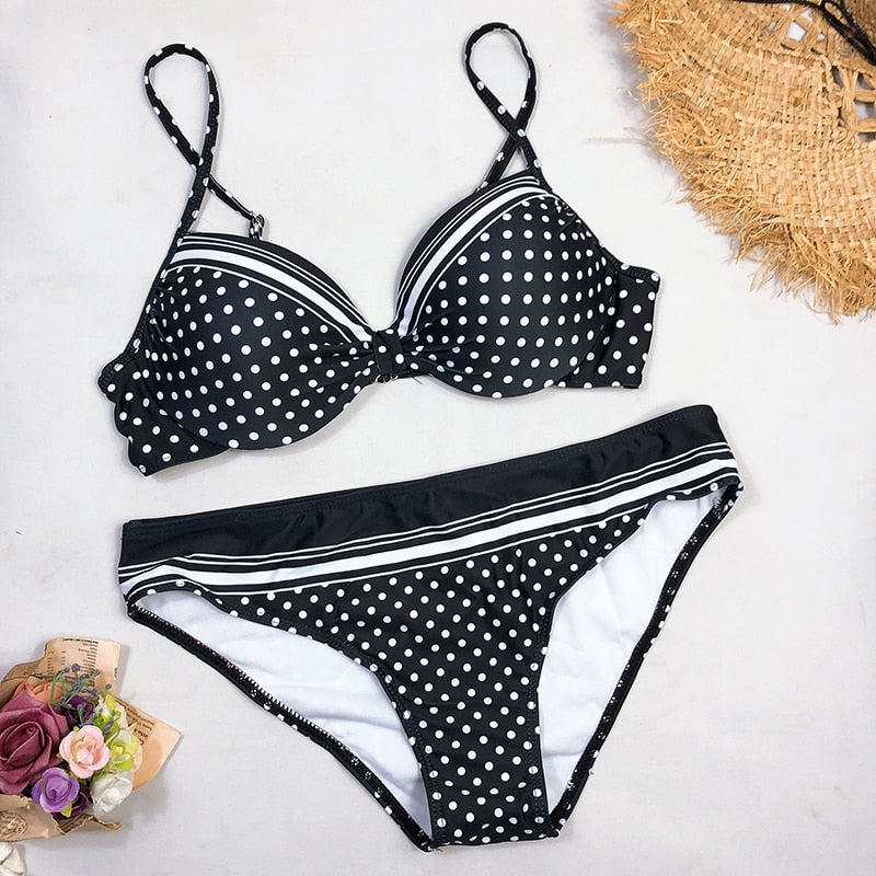 Sexy Swimwear 2023 Bikinis Black  Swimming Suit For Women Dot Polka Swimsuit Padded Push-up Bikini Set