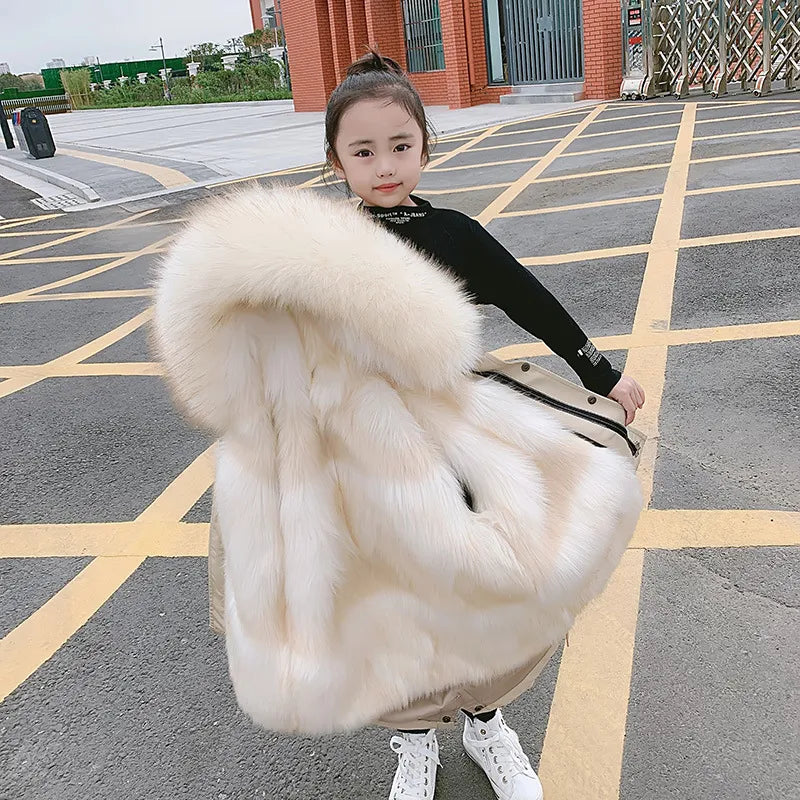 2023 Fashion winter Children Faux Fox Fur Coat Kid Boys Girls clothing Clothes Hooded Thick Warm Jacket Outerwear Parka snowsuit