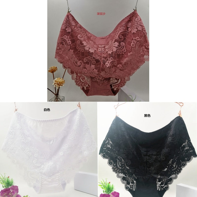 3Pcs/Lot Ropa Interior Femeni Briefs Plus Size 7XL Cotton Cutout Lace Lingeries  Intimates Women&#39;s Panties Underwears