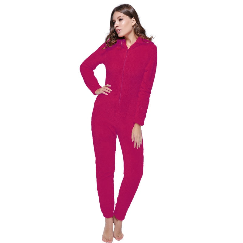 Winter Warm Pyjamas Women Onesies Fluffy Fleece Jumpsuits Sleepwear Overall Plus Size Hood Sets Pajamas Onesie For Women Adult