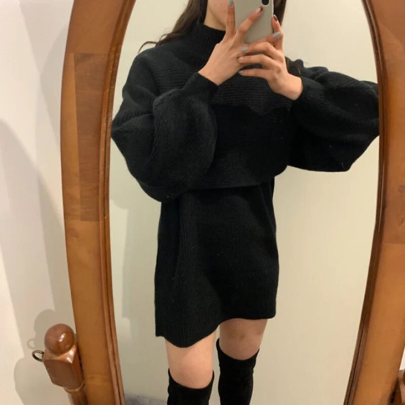 ITOOLIN Two-piece Dress Sets Winter Outfit Women Knitted Dress Set Fleece Casual Tracksuits Autumn Sweater and Tank Dress