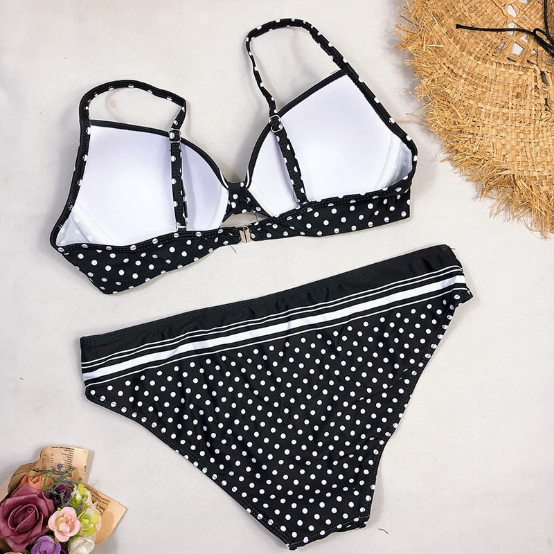 Sexy Swimwear 2023 Bikinis Black  Swimming Suit For Women Dot Polka Swimsuit Padded Push-up Bikini Set