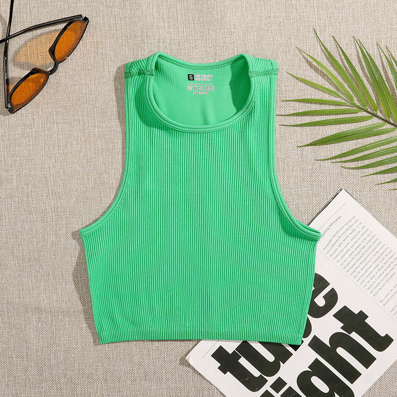 Crop Top Women Solid Basic T-shirts Vest Seamless Streetwear Elastic Rib-Knit Sleeveless Casual Tank Tops Female