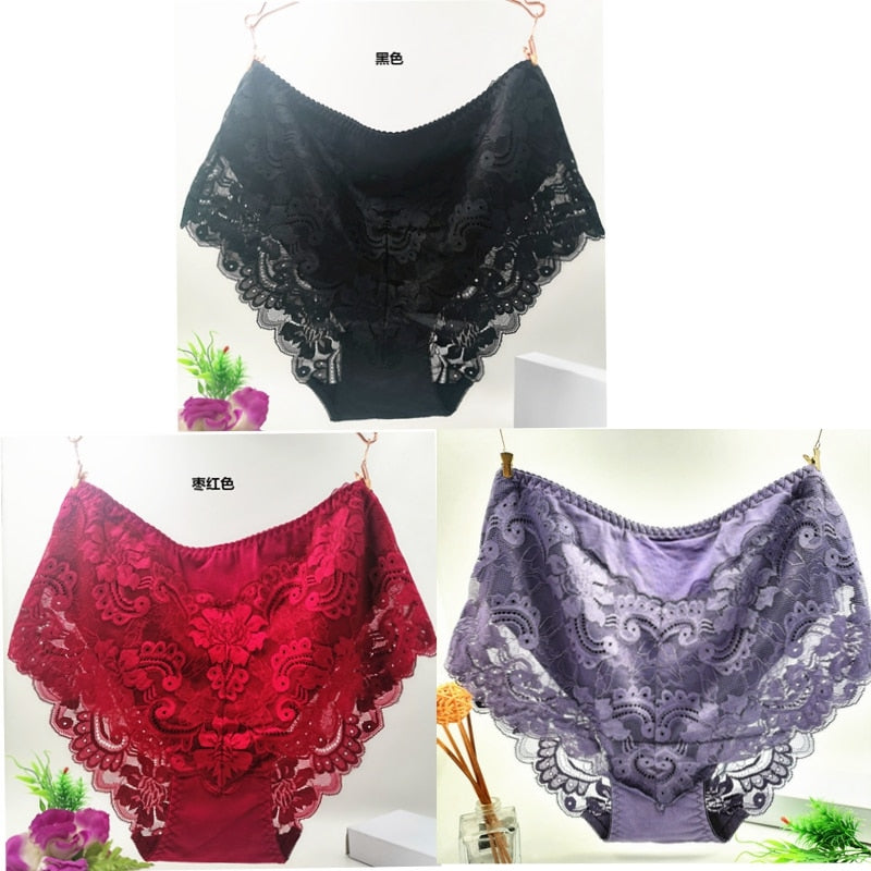 3Pcs/Lot Ropa Interior Femeni Briefs Plus Size 7XL Cotton Cutout Lace Lingeries  Intimates Women&#39;s Panties Underwears