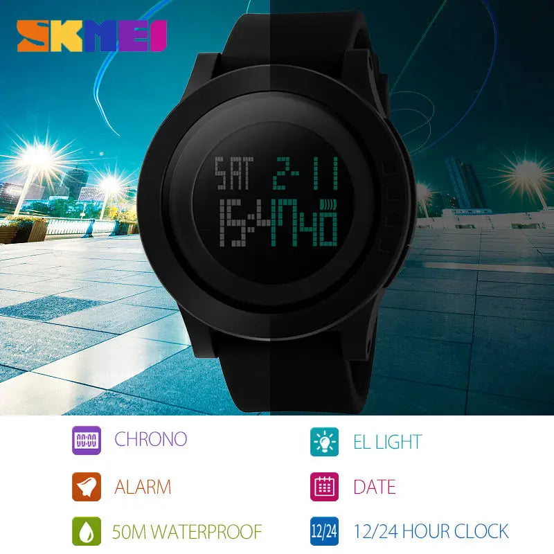 SKMEI 1142 Sport Countdown Waterproof Men Wristwatches Military LED Digital Watch Mens Electronic Clock 1257 Reloj Masculino