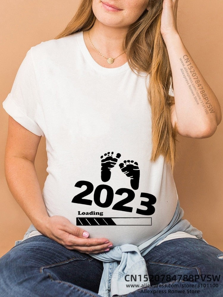 Baby Loading 2023 Women Printed Pregnant T Shirt Girl Maternity Short Sleeve Pregnancy Announcement Shirt New Mom Clothes