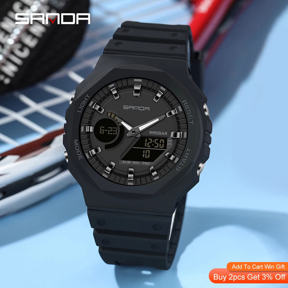 Sanda New Casual Men's Watches 50m Waterproof Sport Quartz Watch For Male Wristwatch Digital G Style Shock Relogio Masculino