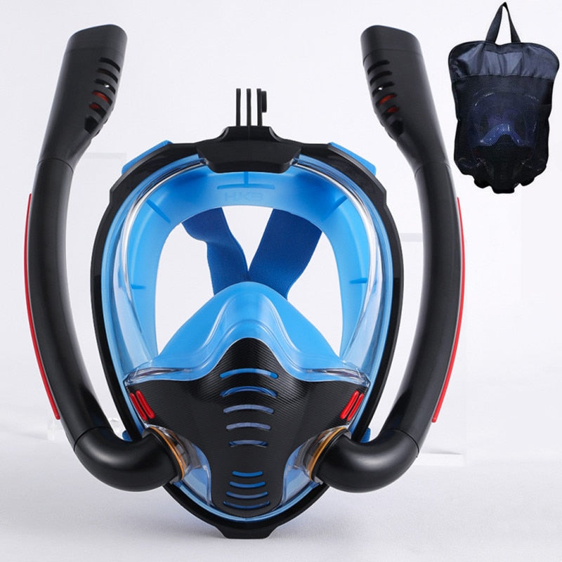 Snorkeling Mask Double Tube Silicone Full Dry Diving Mask Adult Swimming Mask Diving Goggles Self Contained Underwater Breathing